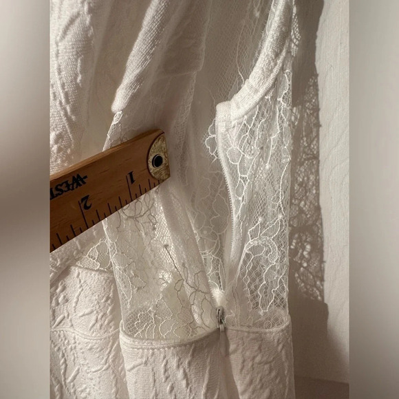 NWOT Free People ALLURING Brooklyn Mini Dress White L Lace Sheer Twirly Pockets - Picture 7 of 16